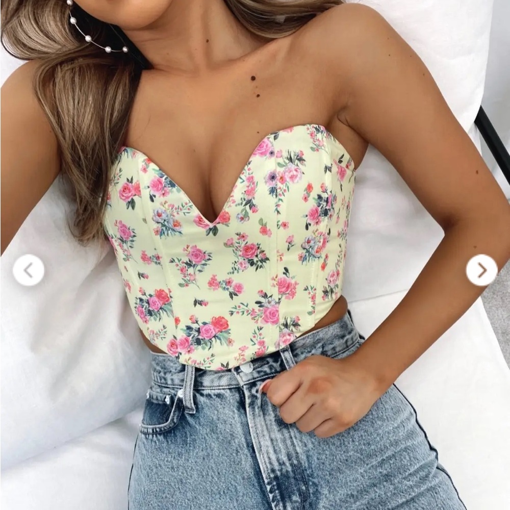 NWT Floral Strapless Bustier Top